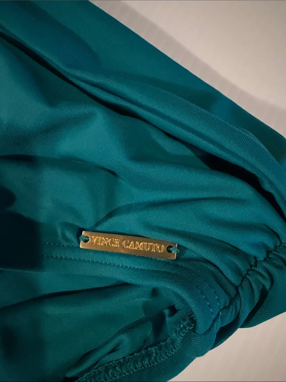 Vince Camuto Teal One-Shoulder Bikini Top and High-Waist Bottoms